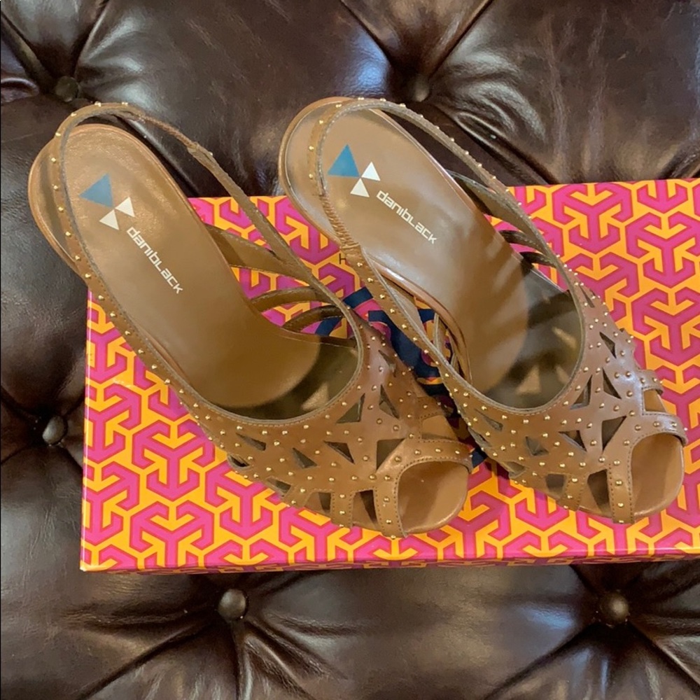 Daniblack lattice gold studded slingback